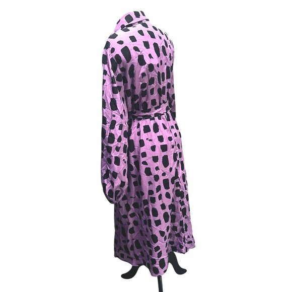 BloomChic Shirt Collar Brush Print Belted Dress Sz 18/20 (2XL) Mauve Pink & Blac - Picture 12 of 15